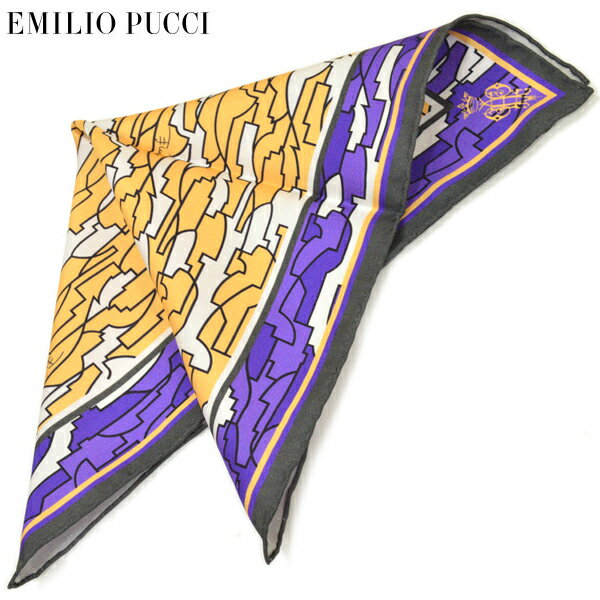 ポケットチーフ エミリオプッチ メンズ EMILIO PUCCI プッチ柄シルクポケットチーフ(サイズ32×32cm)eep19w131 イエロー