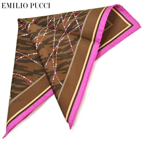 ポケットチーフ エミリオプッチ メンズ EMILIO PUCCI プッチ柄シルクポケットチーフ(サイズ32×32cm)eep19w132 ブラウン