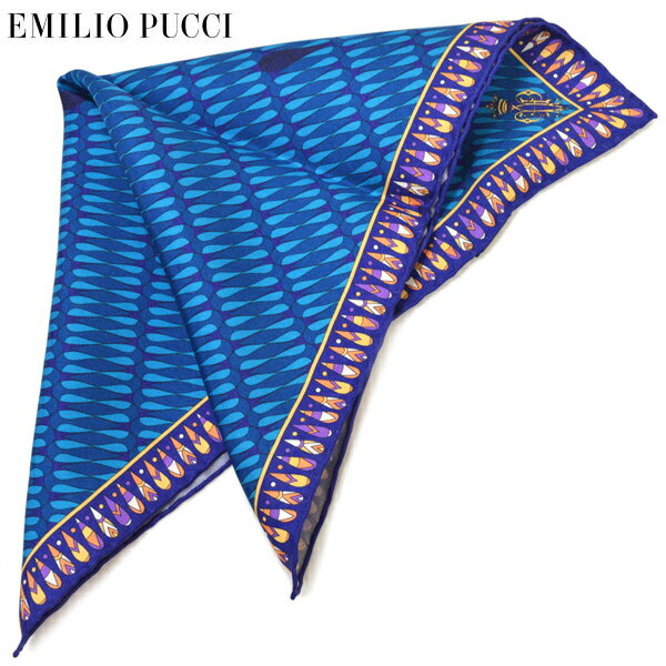 シルク(ポケットチーフ） ポケットチーフ エミリオプッチ メンズ EMILIO PUCCI プッチ柄シルクポケットチーフ(サイズ32×32cm)eep19w136 ブルー