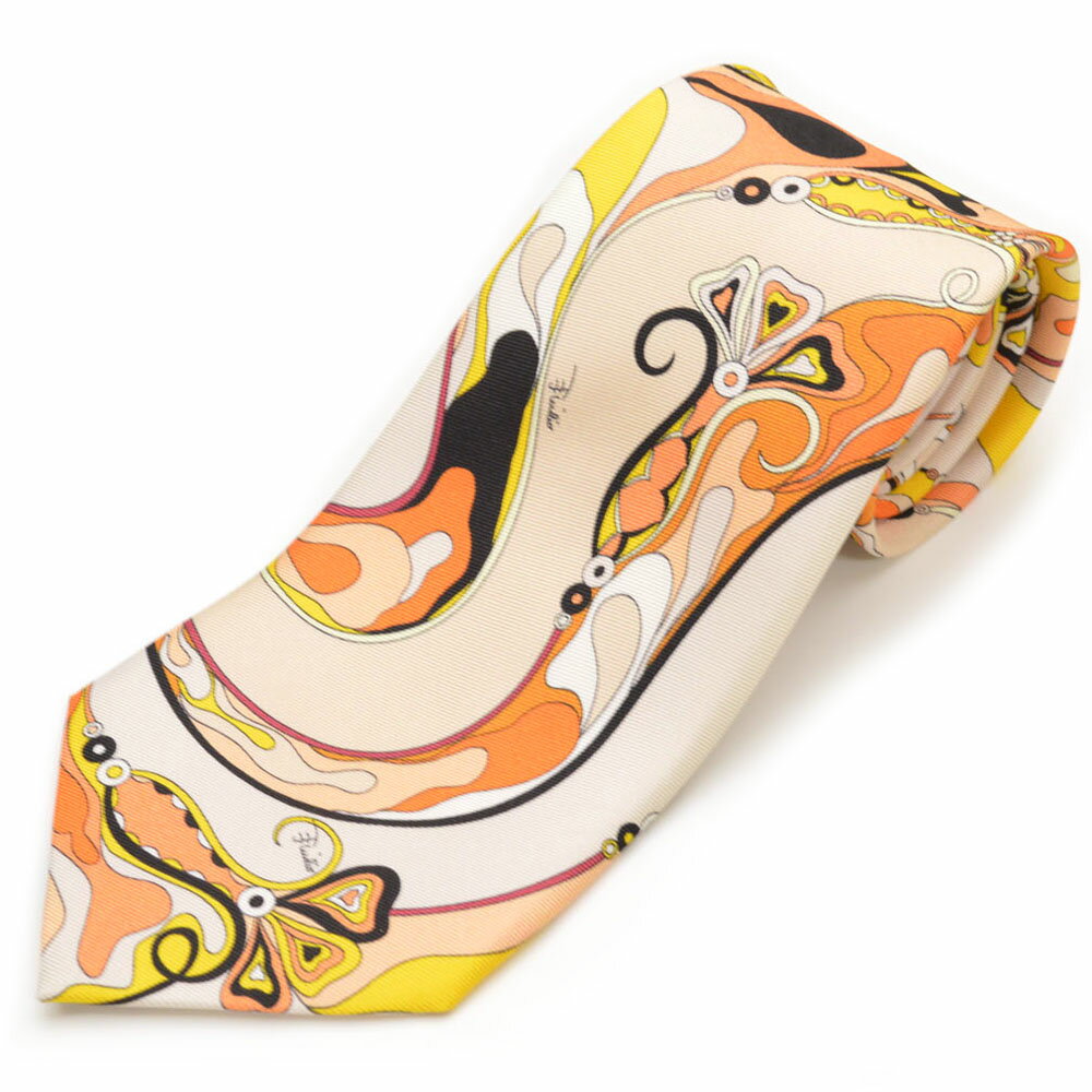 エミリオプッチ EMILIO PUCCI エミリオプッチ メンズ プッチ柄シルクネクタイ (サイズ剣幅8.5cm)eep22s003 JI784-5 ORANGE オレンジ系