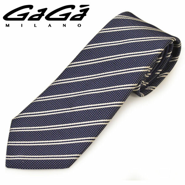 ネクタイ ガガミラノ GaGa MILANO メンズ ストライプ柄シルクネクタイ/ナロータイ(サイズ剣幅7cm)egg20s016 T666C-2 ネイビー×ホワイト