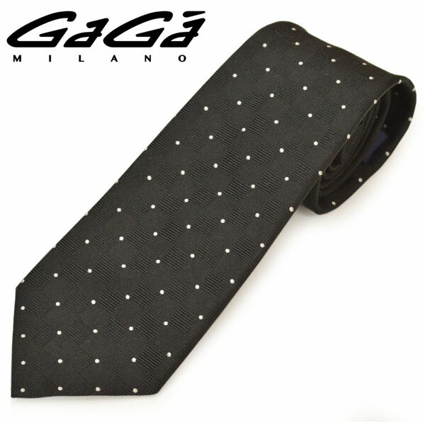 ネクタイ ガガミラノ GaGa MILANO メンズ ドット柄シルクネクタイ/ナロータイ(サイズ剣幅7cm)egg20s024 Z3038-9 ブラック