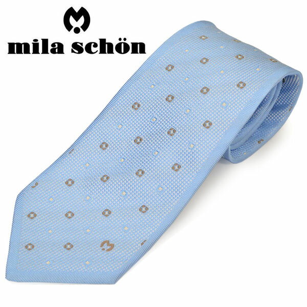 ネクタイミラ ショーン メンズ mila schon スクエアドット柄シルクネクタイ(サイズ剣幅9cm)ems20s014 11907-4 ライトブルー