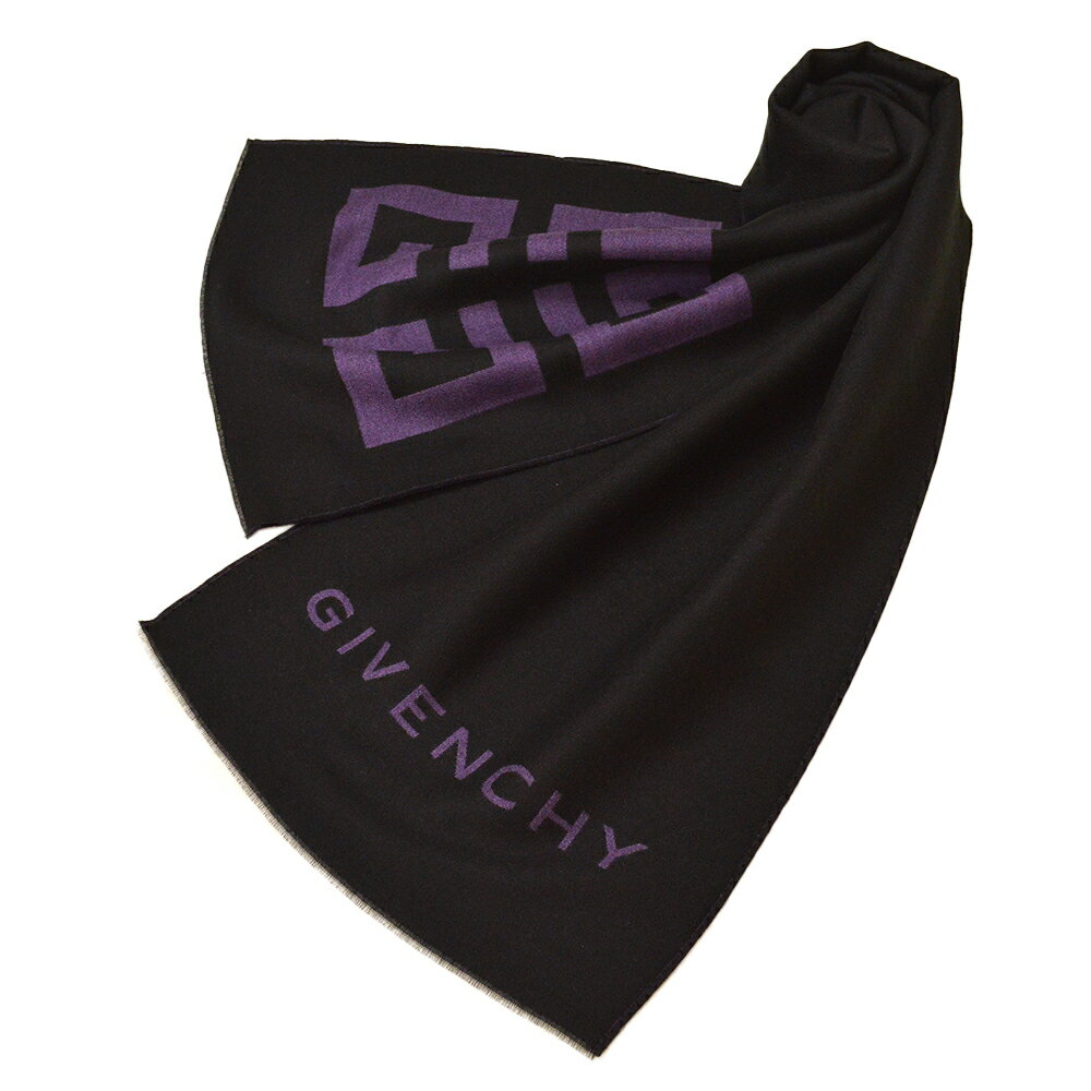 GIVENCHY ジバンシイ マフラー メンズ レディース兼用 ロゴ ウール混マフラー(サイズ180/35cm)egy22w104 GV3518 J4546 3 BLACK/PURPLE ブラック