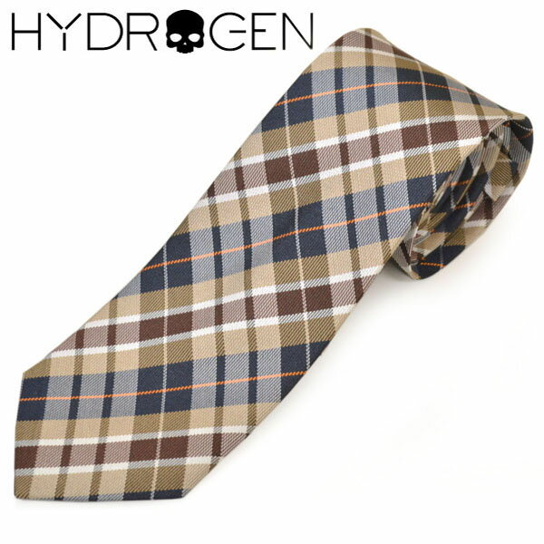 ネクタイ ハイドロゲン メンズ HYDROGEN チェック柄スカル シルク ナロータイ(サイズ剣幅6cm)ehdn009 35228-3 ブラウン系