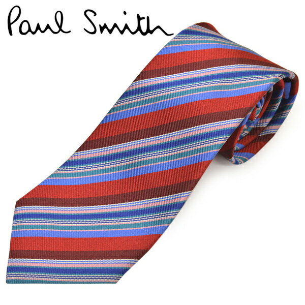 ネクタイ ポールスミス メンズ Paul Smith マルチストライプ柄シルクネクタイ(サイズ剣幅8cm)eps20w038 ALU14-28 レッド