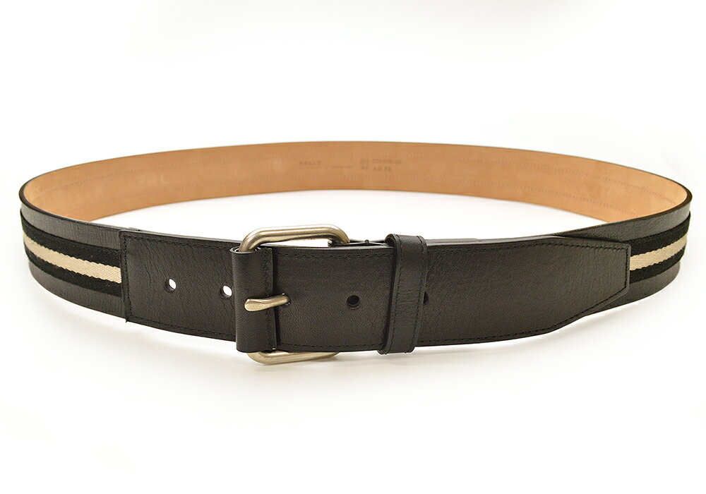 BALLY バリー メンズ ファブリック＆レザーベルト(サイズ調整可能)eba062 TIANIS 40 710 BLACK/BEIGE 2