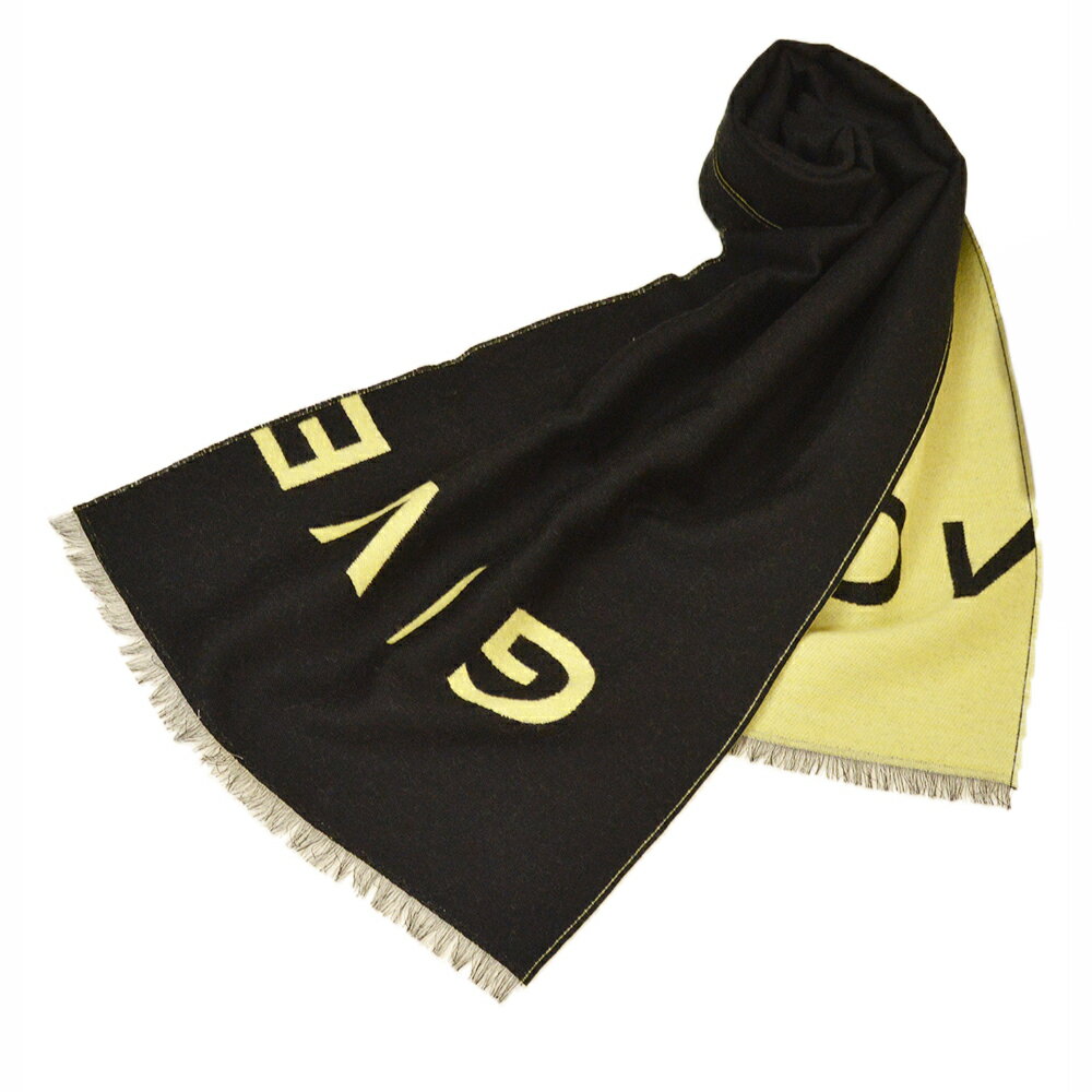 GIVENCHY ジバンシイ マフラー メンズ レディース兼用 ロゴ ウールマフラー(サイズ180/35cm)egy21w105 GV3518 J4180BLACK YELLOW TF116 ブラック