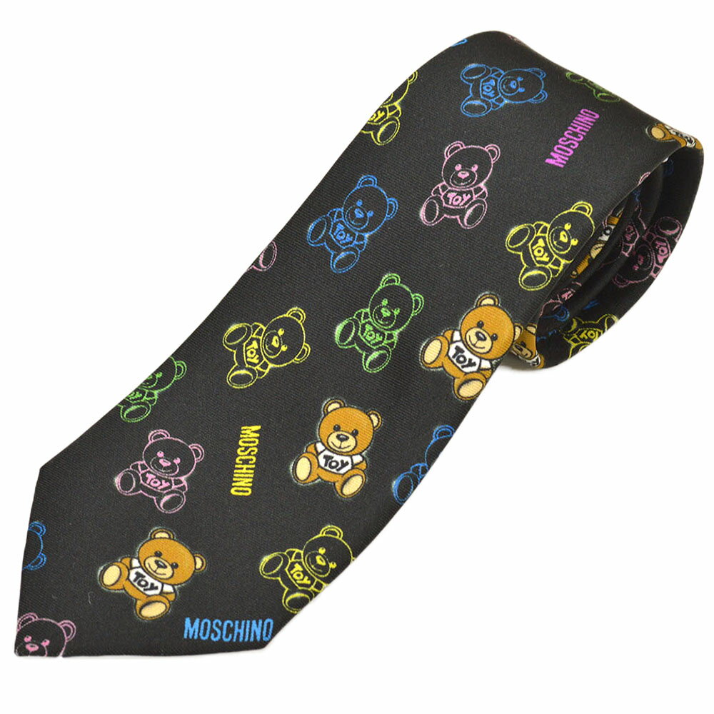 ネクタイ モスキーノ メンズ MOSCHINO トイ テディベア/クマ柄シルクネクタイ(サイズ剣幅7.5cm)emo21s0..