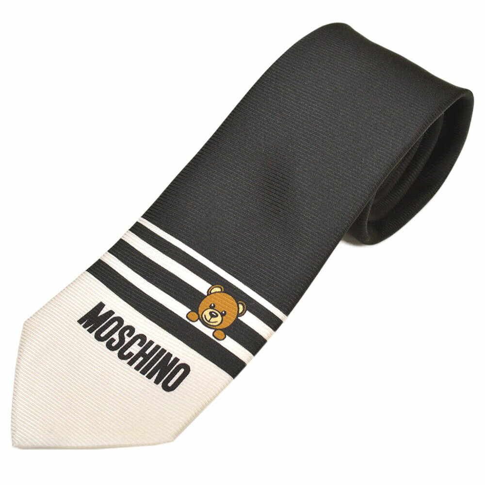 ネクタイ モスキーノ メンズ MOSCHINO トイ テディベア/クマ柄シルクネクタイ(サイズ剣幅7.5cm)emo21s021 M5499-1 BLACK ブラック/ホワイト