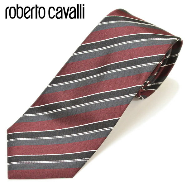 roberto cavalli ロベルトカヴァリ メンズ ストライプ柄シルクネクタイ サイズ剣幅7.5cm erc17w009 C110R0290-003：ボルドー