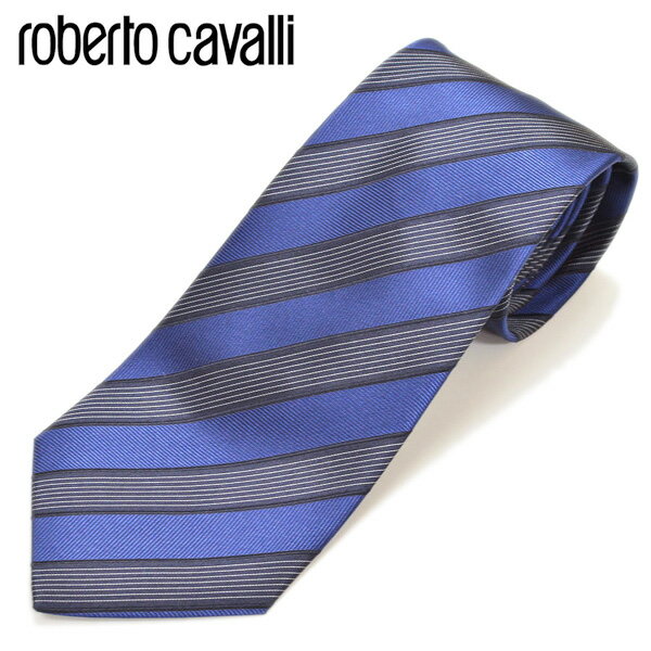 roberto cavalli ロベルトカヴァリ メンズ ストライプ柄シルクネクタイ サイズ剣幅7.5cm erc17w017 C110R0510-002：ブルー