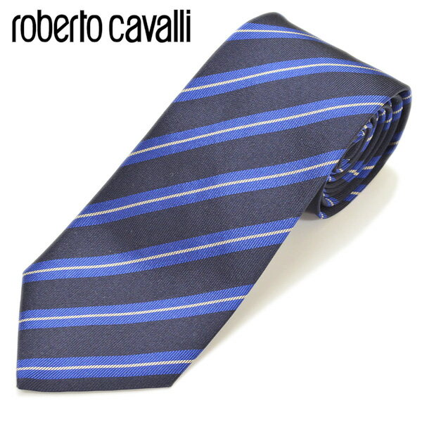 roberto cavalli ロベルトカヴァリ メンズ ストライプ柄シルクネクタイ サイズ剣幅7.5cm erc17w025 C110R0550-001：ネイビー×ブルー