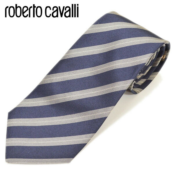 roberto cavalli ロベルトカヴァリ メンズ ストライプ柄シルクネクタイ サイズ剣幅7.5cm erc17w027 C110R0550-003：ネイビー×グレー