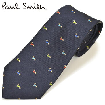 スーパーセール！ネクタイ ポールスミス Paul Smith メンズ ドッグ柄 犬柄 シルク サイズ剣幅8cm eps18w007 AE31-47 ネイビー