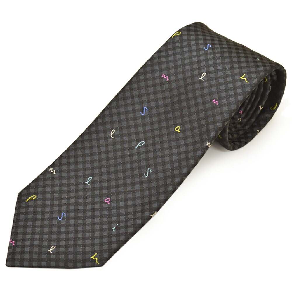 ネクタイ ポールスミス Paul Smith メンズ ロゴ/チェック柄シルクネクタイ(サイズ剣幅8cm)eps21w008 GLU3-79 GRAY グレー