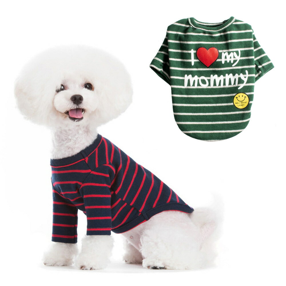 チワワ　服　トイプードル　服　スマイルボーダー―　長袖Tシャツ
