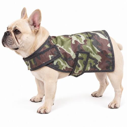 レインウェア ポンチョ型 迷彩柄 フレンチブルドッグ パグサイズ 高齢犬 シニア犬 着せやすい