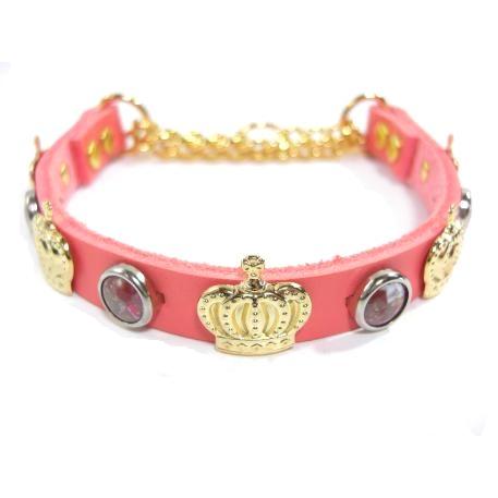 ハーフチョーク 小型犬 カラーレザー1.5cm幅 ジェムサイトストーン付き　インスタ映え　おしゃれ　国産