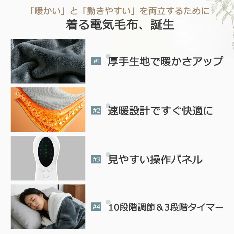 【本日終了10%OFF】着る毛布 レディース メンズ ロング 着る 電気毛布 もこもこ 暖かい あったか 足 ポケット かわいい 電気着る毛布 掛け敷き 洗える 防寒 部屋着 羽織 ブランケット ルームウェア パジャマ ボア 温度調節 タイマー シングル ふわもこ シニア 冬用 秋 冬 hibikurashi-10000263 Hibi暮らし店 サンプル画像2