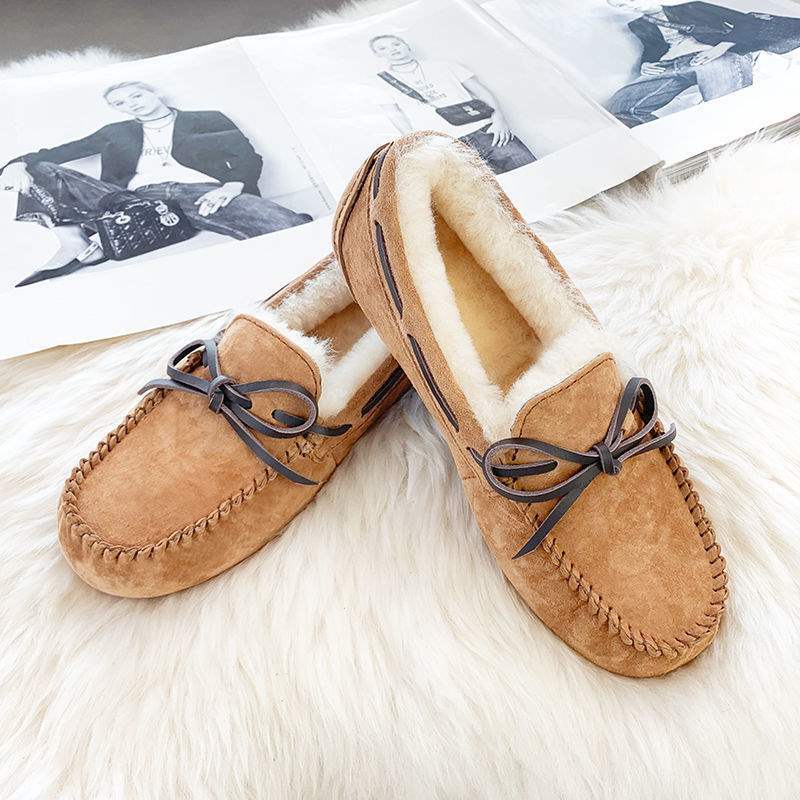 モカシン ドライビングシューズ スエード スリッポン 裏起毛 シューズ 防寒 モカシンレディース モカシンシューズ ドライビング 本革 天然羊毛 ぺたんこ ペタンコ リボン リアルファー もこもこ 秋冬 カジュアル レディース