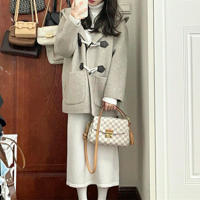 アウター ジャケット コート レディース きれいめ カジュアル 大人可愛い 春 秋 冬 ダッフルコート フード 長袖 ショート丈 シンプル ショートコート グレー 20代 30代 40代 50代 S M L XL 2XL