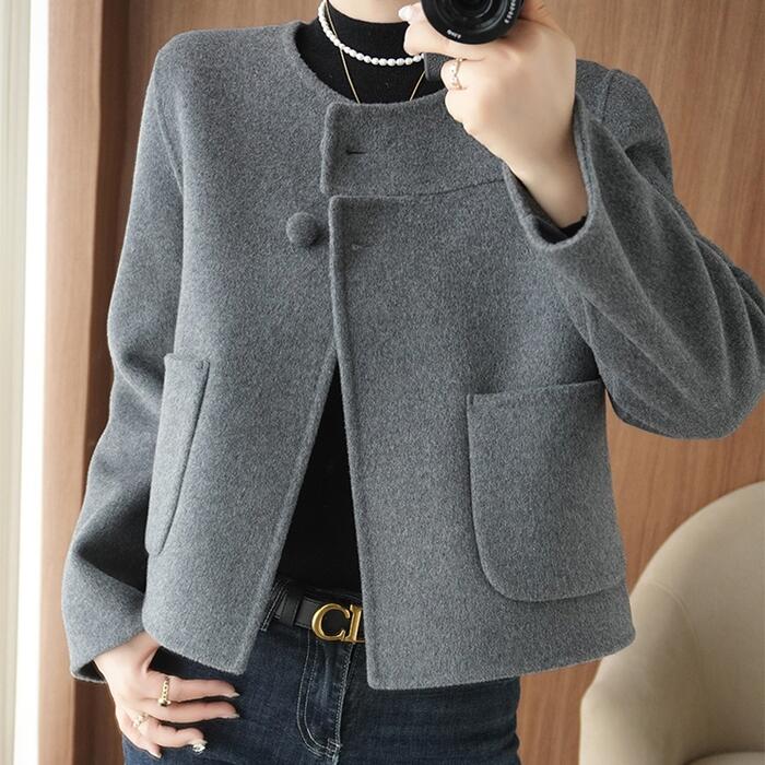 アウター ジャケット コート レディース きれいめ カジュアル 大人可愛い 春 秋 冬 ノーカラー 羽織り 長袖 ショート丈 無地 シンプル ショートコート ウール グレー ブラック 黒 20代 30代 40代 50代 M L XL