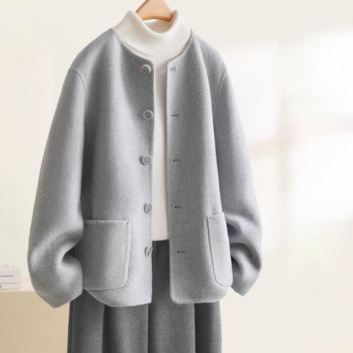 アウター ジャケット コート レディース きれいめ カジュアル 大人可愛い 春 秋 冬 ノーカラー 羽織り 長袖 ショート丈 無地 シンプル ショートコート グレー 20代 30代 40代 50代 S M L XL 2XL