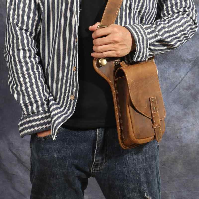 ウエストバッグ メンズ 本革 牛革 クレイジーホースレザー レトロ ヴィンテージスタイル バイク オート..