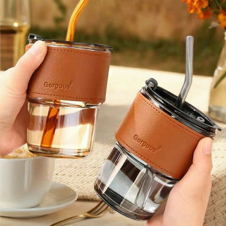 クリア グラス タンブラー 蓋付き ストロー グラス コーヒー マグカップ アイス 紅茶 カップ または 水..