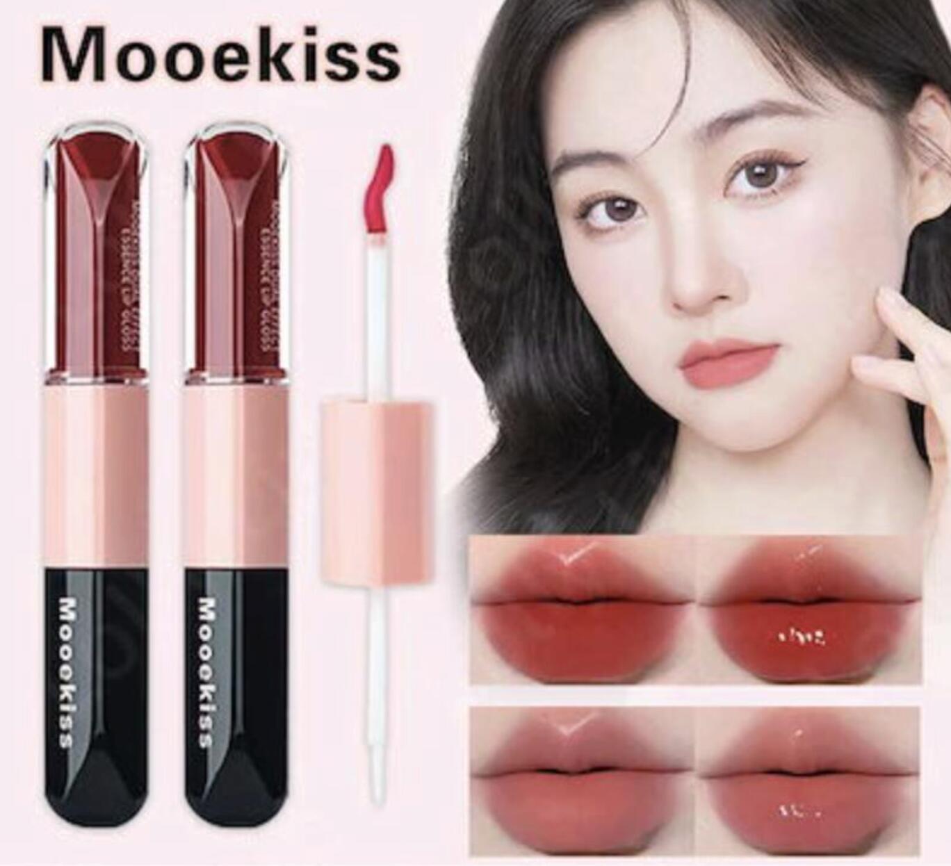 送料無料　Mooekiss　2in1 双頭リップ 口紅 マットリップ リップグロス リップティント 泥リップ 鏡面 マット 透け感リ8Dヒアルロン酸含有 高密着 色落ちしにくい 12h保湿 1本多用途