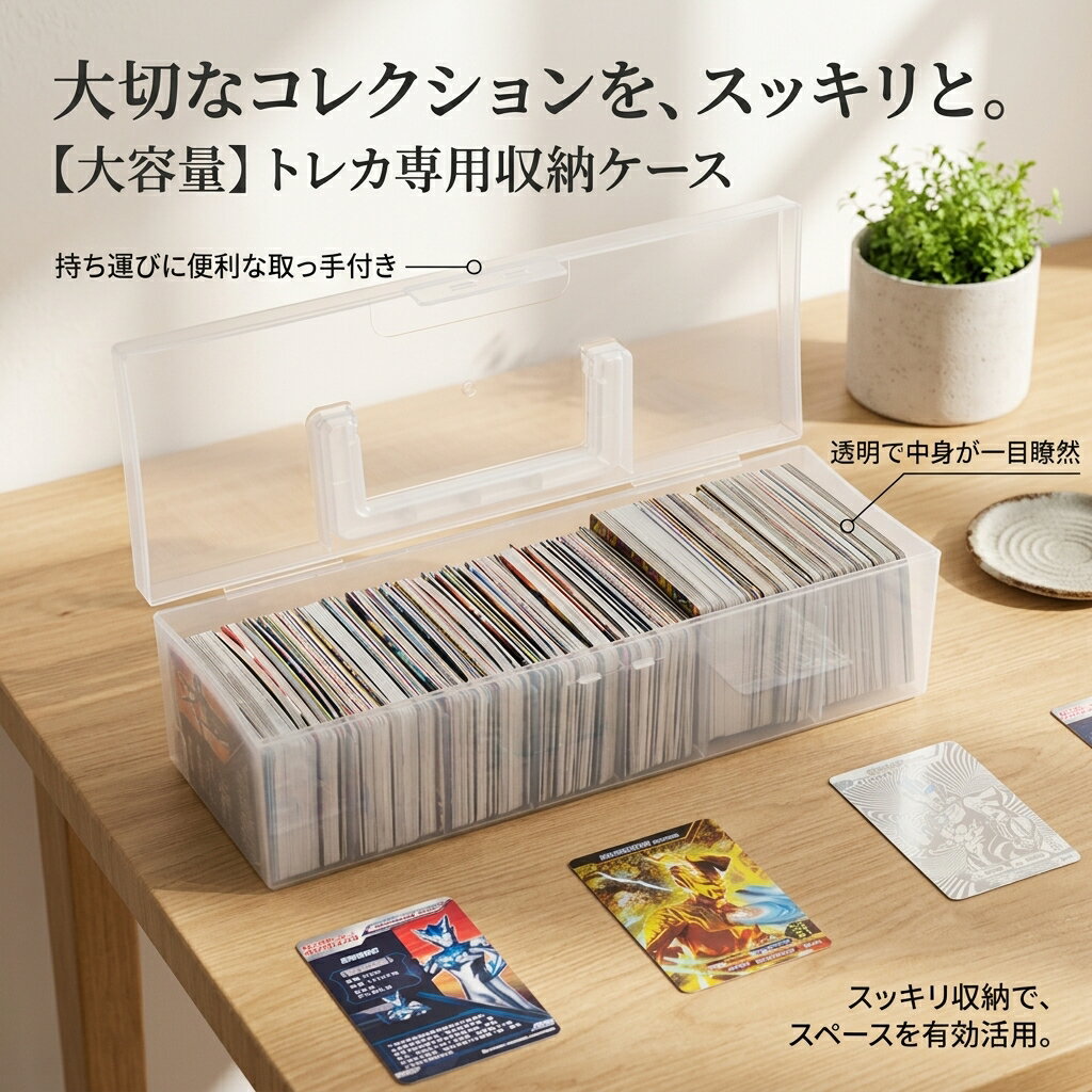 トレカ 収納ケース 蓋付き 大容量 透明 カードケース デッキケース 持ち運び 仕切り付き ポータブル 収納ボックス クリアケース 卓上 子供 整理 整頓 トレーディングカード ゲームカード スイッチ カード