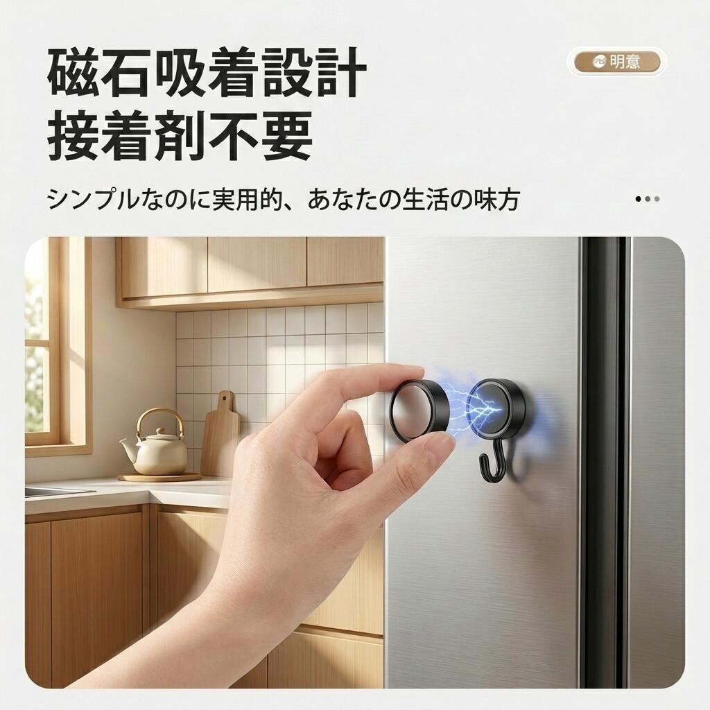 Rakuten - マグネット フック 強力 錆びない ステンレス 磁石フック 10kg 4個入 キッチン 収納 お風呂 浴室 バスルーム 屋外 玄関 鍵 吊り下げ 磁石 フック 冷蔵庫 壁掛け おしゃれ 防腐食 コンパクト 直径20MM 整理整頓 便利グッズ