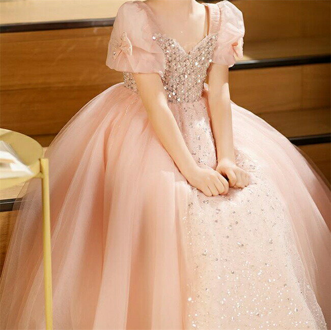 Rakuten - ピンクロングドレスキッズドレス子供ドレスAラインマキシ丈フォーマルドレスワンピースキッズ服子供服女の子子ども発表会七五三演出舞台結婚式卒業園入園式ピアノ100-160CM