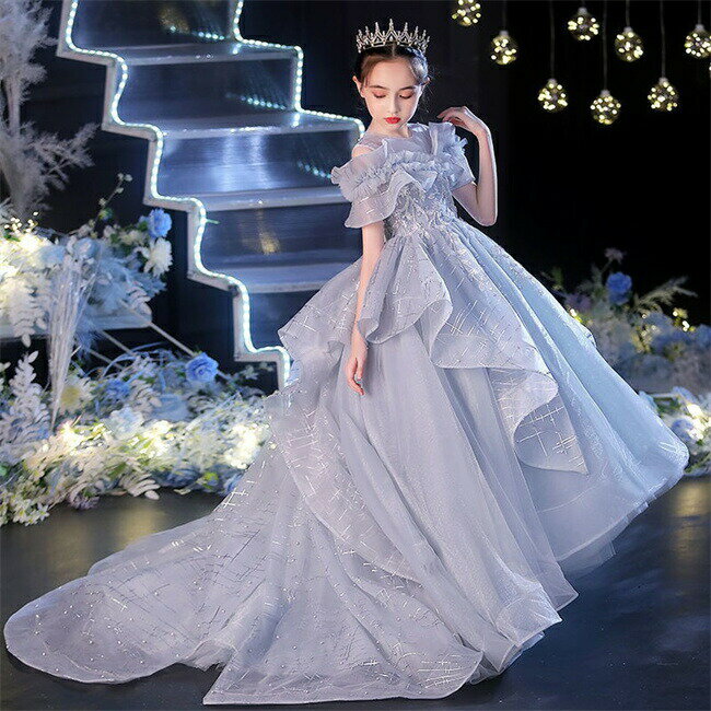 Dresses - 半袖袖ありロングドレスキッズドレス子供ドレスAラインマキシ丈フォーマルドレスワンピースキッズ服子供服女の子子ども発表会七五三演出舞台結婚式卒業園入園式ピアノ100-160CM