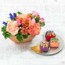 敬老の日 「ちりめんふくろう」とアレンジメントのセット 日比谷花壇