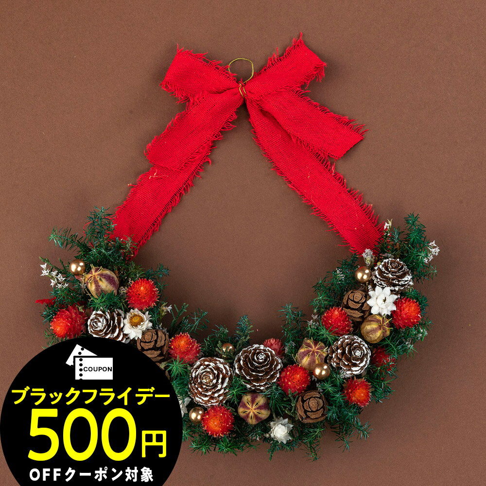 【お届けは12/24まで】クリスマス ハーフリース(赤系) 日比谷花壇 クリスマス リース ハーフリース 赤 ..