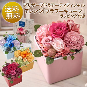 【日比谷花壇】 4色から選べる プリザーブドフラワーキューブ ラッピング付きギフト 花 誕生日 送料無料