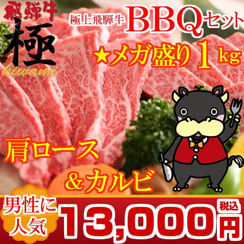 岐阜 【バーベキューセット】THE焼肉★メガ盛り1kg 肩ロース＆カルビBBQセット飛騨牛のおいしさを堪能〜満足の7〜8人前 【日曜営業】 【土曜営業】おうち割 ふっこう福袋 復袋 お取り寄せグルメ…