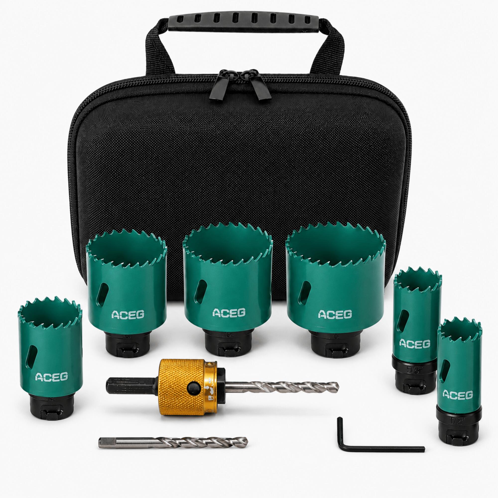  ACEG クイックチェンジ ホールソーセット 速換 バイメタル 6サイズ 25/35/45/50/55/65mm 収納ケース付き