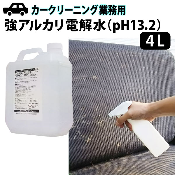 【リンサーと相性抜群】【レビュー特典有】除菌 ヒダカ 強アルカリ電解水（pH13.2）4L カークリーニング業務用 車 クルマ シート 殺菌 消臭 タバコ 車内 お掃除 ノンアルコール ウイルス対策 リンサー 洗車 ペット シミ カーペット じゅうたん ソファー ※送付先沖縄不可