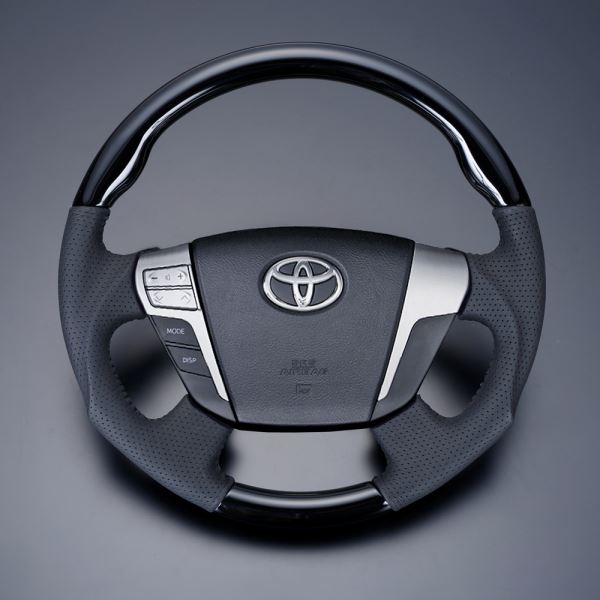 樂天商城 - 【特価販売中】送料無料 ヴェルファイア 20系 2008/05〜2015/01（平成20年05月〜平成27年01月） トップグレード ウッド＆レザーステアリング 本革＋本杢 ピアノブラック×ブラックレザー ガングリップ ステアリング LUNA ルナ ハンドル