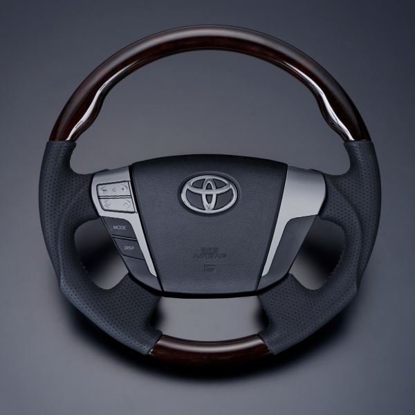 樂天商城 - 【特価販売中】送料無料 クラウン 200系 2008/02〜2012/12（平成20年02月〜平成24年12月） トップグレード ウッド＆レザーステアリング 本革＋本杢 ポプラ調茶木目×ブラックレザー ガングリップ ステアリング LUNA ルナ ハンドル