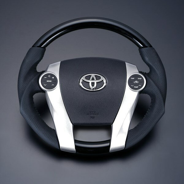 【特価販売中】送料無料 プリウスα アルファ 40系 2011/05〜（平成23年05月〜） トップグレード ウッド＆レザーステアリング 本革＋本杢 黒木目×ブラックレザー ガングリップ ステアリング LUNA ルナ ハンドル