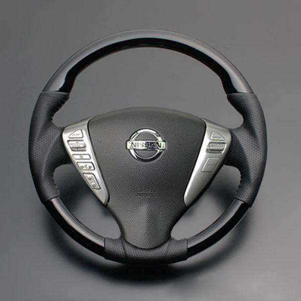 樂天商城 - 【特価販売中】送料無料 セレナ C26 2010/12〜2016/08（平成22年12月〜平成28年08月） ハイグレード ウッド＆レザーステアリング ピアノブラック ガングリップ ステアリング LUNA ルナ ハンドル