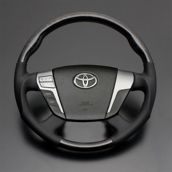 樂天商城 - 【特価販売中】送料無料 アルファード 20系 2008/05〜2015/01（平成20年05月〜平成27年01月） ハイグレード ウッド＆レザーステアリング マホガニー調黒木目×ダークグレーレザー ガングリップ ステアリング LUNA ルナ ハンドル