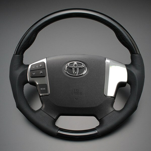 樂天商城 - 【特価販売中】送料無料 ハイエース 200系4/5型 2013/11〜（平成25年11月〜） ハイグレード ウッド＆レザーステアリング ピアノブラック×ダークグレーレザー ガングリップ ステアリング LUNA ルナ ハンドル