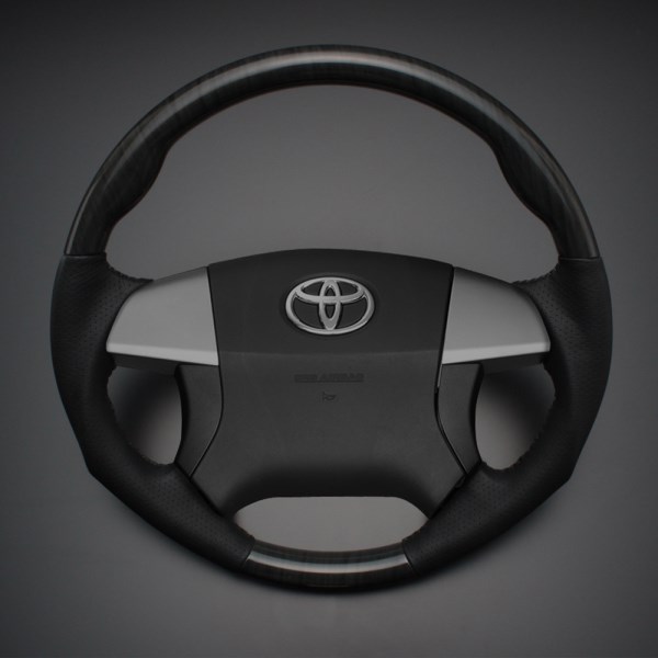 【特価販売中】送料無料 アイシス 10系 2004/09〜2012/06（平成16年09月〜平成24年06月） ハイグレード ウッド＆レザーステアリング 黒木目×ダークグレーレザー ガングリップ ステアリング LUNA ルナ ハンドル