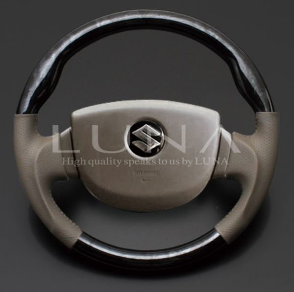 樂天商城 - 【特価販売中】送料無料 NV100 クリッパー DR64V 2013/12〜2015/02（平成25年12月〜平成27年02月） ハイグレード ウッド＆レザーステアリング 黒木目×ベージュレザー スタンダードグリップ ステアリング LUNA ルナ ハンドル