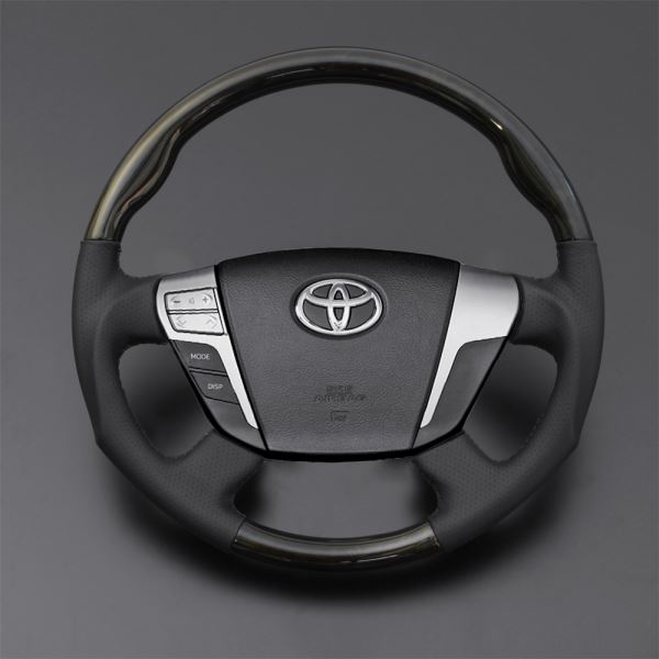 樂天商城 - 【特価販売中】送料無料 ヴェルファイア 20系 2008/05〜2015/01（平成20年05月〜平成27年01月） ハイグレード ウッド＆レザーステアリング 黒木目ゴールド×ダークグレーレザー ガングリップ ステアリング LUNA ルナ ハンドル